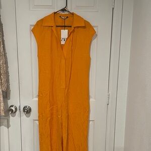 Zara Vibrant Orange Cap Sleeve Dress